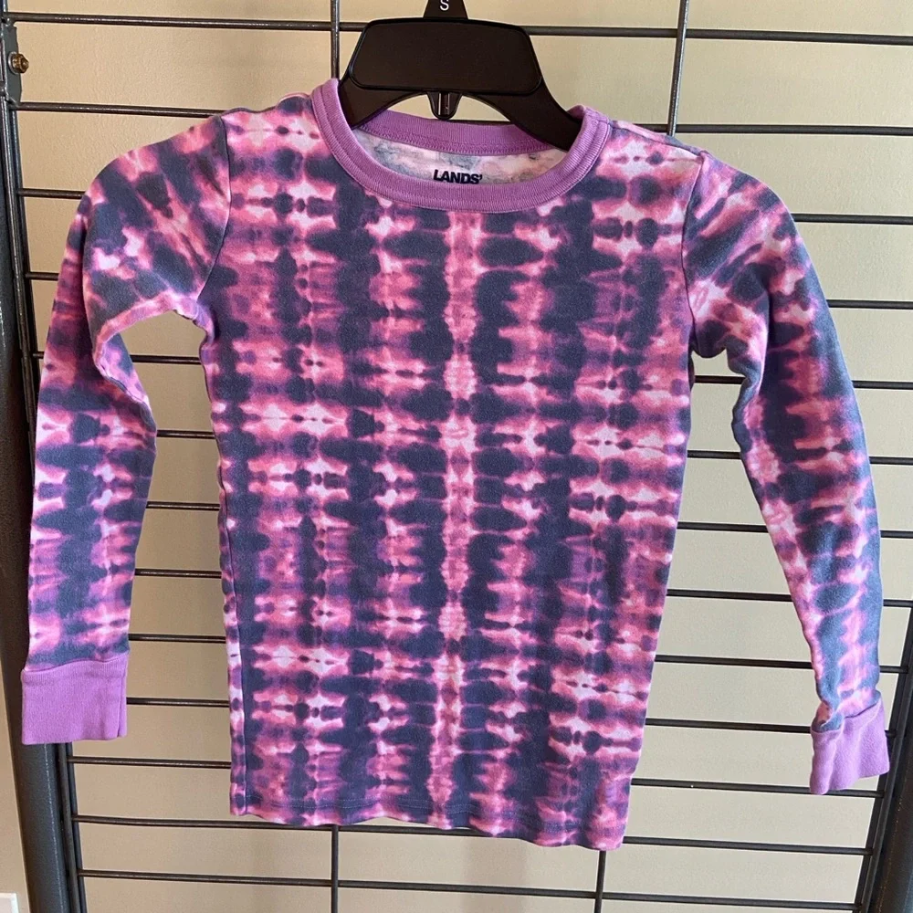 Lands' End Pink & Purple Tie-Dye Long‎ Sleeve Tee